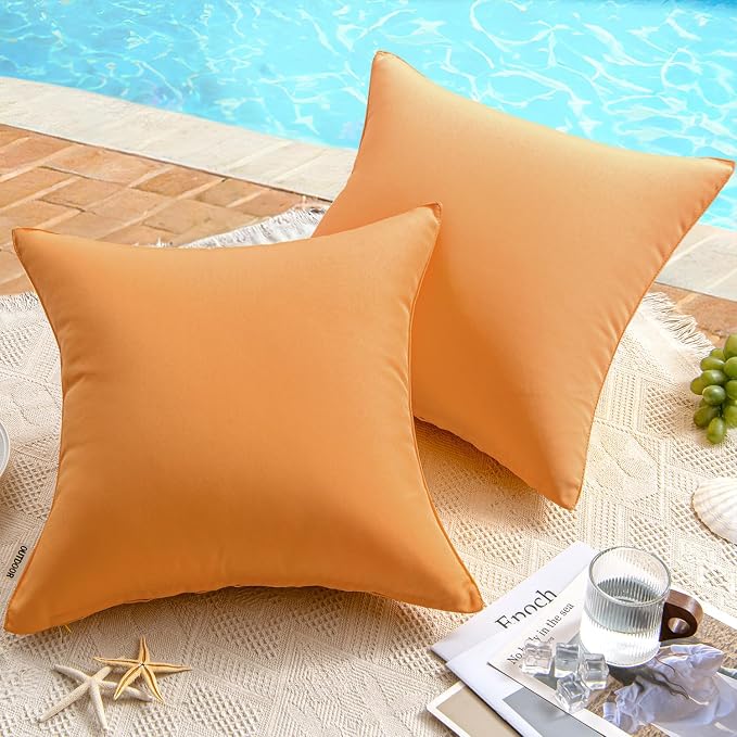 MIULEE Decorative Outdoor Waterproof Pillow Covers 16x16 Orange Yellow | Decorative Patio Furniture,Pack of 2,Accent Square Soild Throw Pillow Covers,Summer Garden Tent Couch Sofa