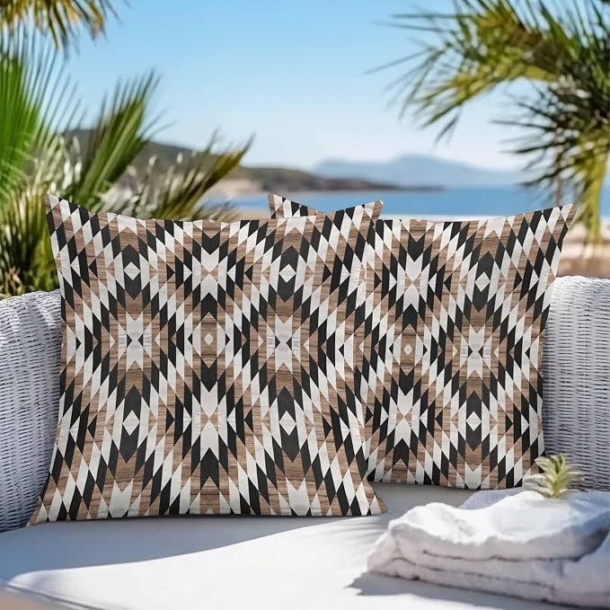 Brown Black Outdoor Pillow Cover 26x26 Inch Cushion Sham Case, Waterproof Decorative Square Throw Pillowcase for Outside Garden Patio Porch Couch Chair Tent Moroccan Southwestern Aztec Abstract Boho