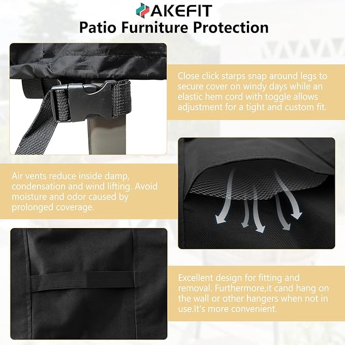 AKEfit Patio Furniture Covers,500D Heavy Duty Waterproof for Outdoor Square and Retangle Patio Table and Chair Covers, Black -128"L x 82"W x 28"H