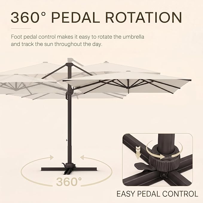 Kingdura 10x10 FT Cantilever Patio Umbrella with Base Included, Large Square Aluminum Offset Outdoor Pool Umbrella, 360° Rotation & 4-Position Tilt, UV Protection for Deck Backyard (Cream white)