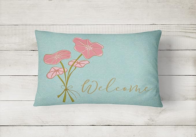 Caroline's Treasures BB8554PW1216 Bunch of Flowers Welcome Canvas Fabric Decorative Pillow Machine Washable, Indoor Outdoor Decorative Pillow for Couch, Bed or Patio, 12HX16W