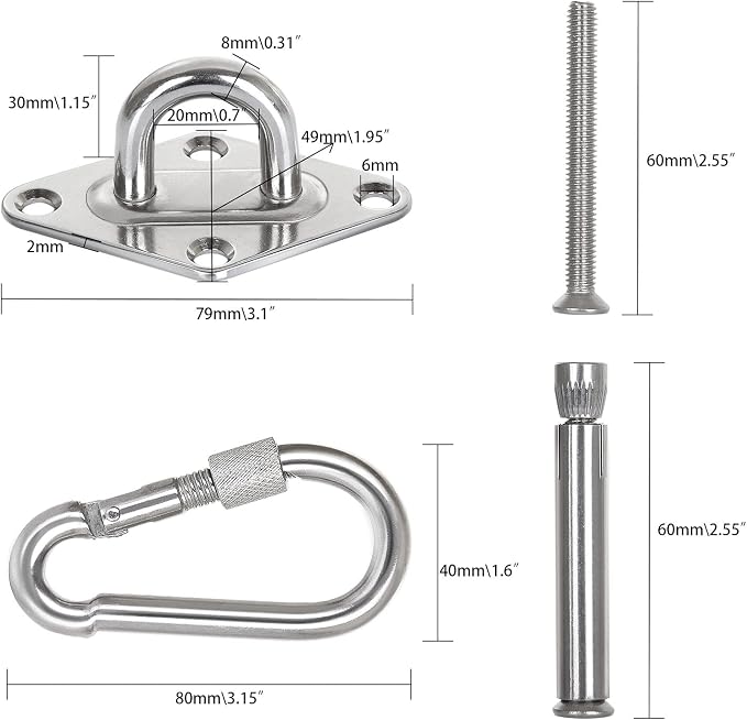 ABuff 1100 lb Heavy Duty Hammocks Hooks, 2 Pcs M8 Yoga & Brazilian Hammock Hanging Kit for Hammock Stands, Ceiling Hook for Hammocks Hanging Kit, Swing Hanging, Wall/Ceiling Mount, Indoor & Outdoor