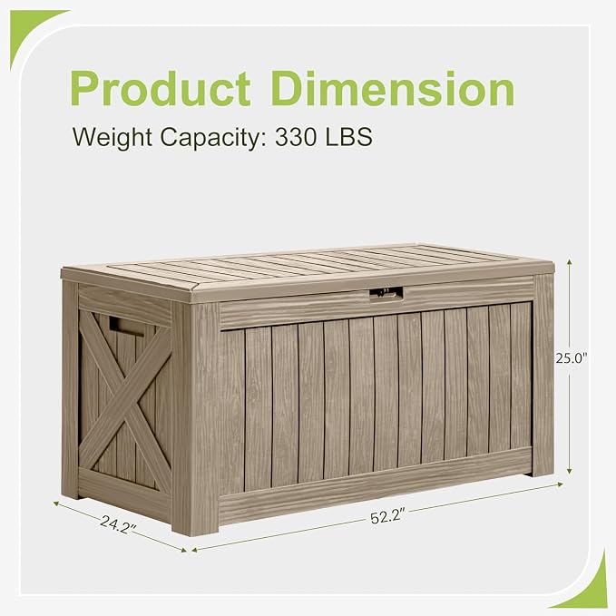 Greesum 120 Gallon Deck Box, Resin Outdoor Storage Container for Patio Furniture, Garden Tools, Pool Accessories, Weatherproof, Lockable, Coffee