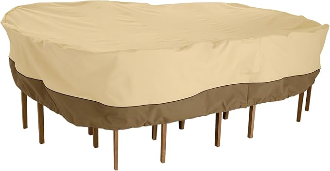 Classic Accessories Veranda Water-Resistant 128 Inch Rectangular/Oval Patio Table & Chair Set Cover, Outdoor Table Cover