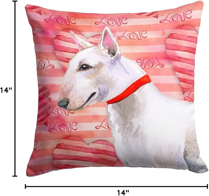 Caroline's Treasures BB9780PW1414 Bull Terrier Love Fabric Decorative Pillow, Red Machine Washable, Indoor Outdoor Decorative Pillow for Couch, Bed or Patio, 14Hx14W