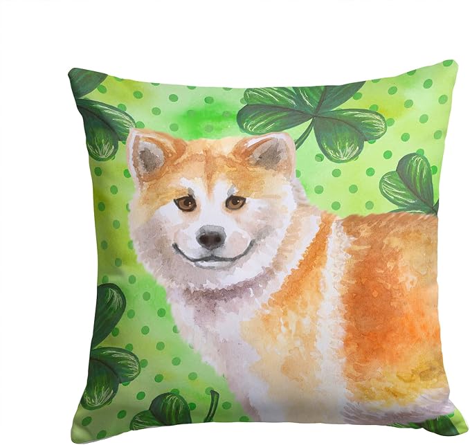 Caroline's Treasures BB9852PW1414 Shiba Inu St Patrick's Fabric Decorative Pillow, Green Machine Washable, Indoor Outdoor Decorative Pillow for Couch, Bed or Patio, 14Hx14W