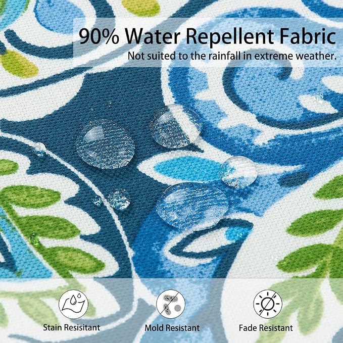 Magpie Fabrics Indoor Outdoor Cushion Cover Replacement 2 Pack, NO Insert! Water Repellent Slipcover with Ties Decor for Patio Garden Chair Sofa Bench Wicker(Paisley Lapis Green, 24x22x4 Inch)