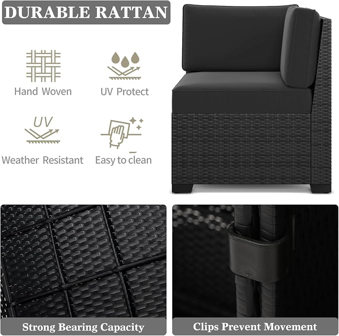 LayinSun 6 Pieces Patio Furniture Set, Black Rattan Modular Sectional Outdoor Conversation Sofa Set