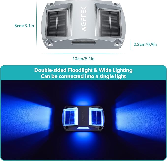 AGPTEK Solar Driveway Lights 12 Pack, Outdoor Deck Dock Marine LED Solar Powered Waterproof Driveway Marker Lights for Warning Step, Sidewalk, Pathway, Garden, Yard (Blue Light)