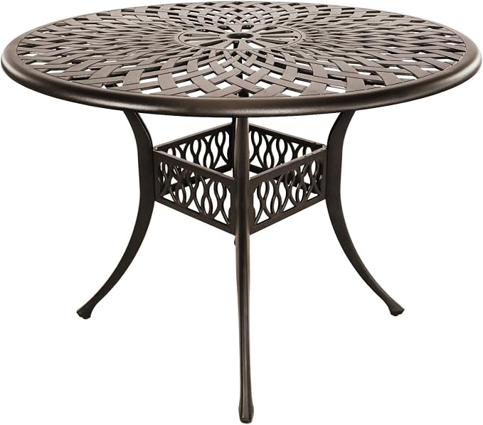 Patio Dinning Set Weather Resistant Cast Aluminum Patio Furniture Set with Umbrella Hole, Bistro Dining Set for Garden (42" x 42" Table D and 4 Chairs Bronze, 5 Pieces)