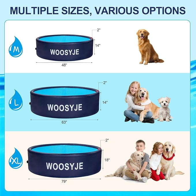 Inflatable Dog Pool Foldable Swimming Pool Portable Bath Tub for Dog, Cat Indoor and Outdoor in Hot Summer Blue,63"x 14"