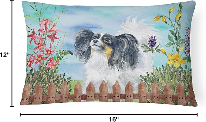 Caroline's Treasures CK1219PW1216 Papillon Spring Canvas Fabric Decorative Pillow Machine Washable, Indoor Outdoor Decorative Pillow for Couch, Bed or Patio, 12HX16W