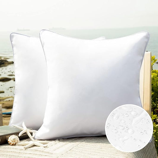 Phantoscope Pack of 2 Outdoor Waterproof Solid Throw Decorative Pillow Cover Decorative Square Outdoor Pillows Cushion Case Patio Pillows for Couch Tent (18''x18'', White)