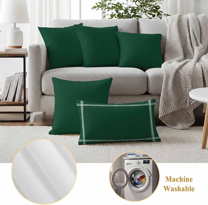 Outdoor Pillow Covers,Dark Hunter Green Decorative Throw Pillow Cover Waterproof Pillowcase Set of 2,Linen Cushion Case for Sofa Couch Bed 24x24 Inch,Olive Green
