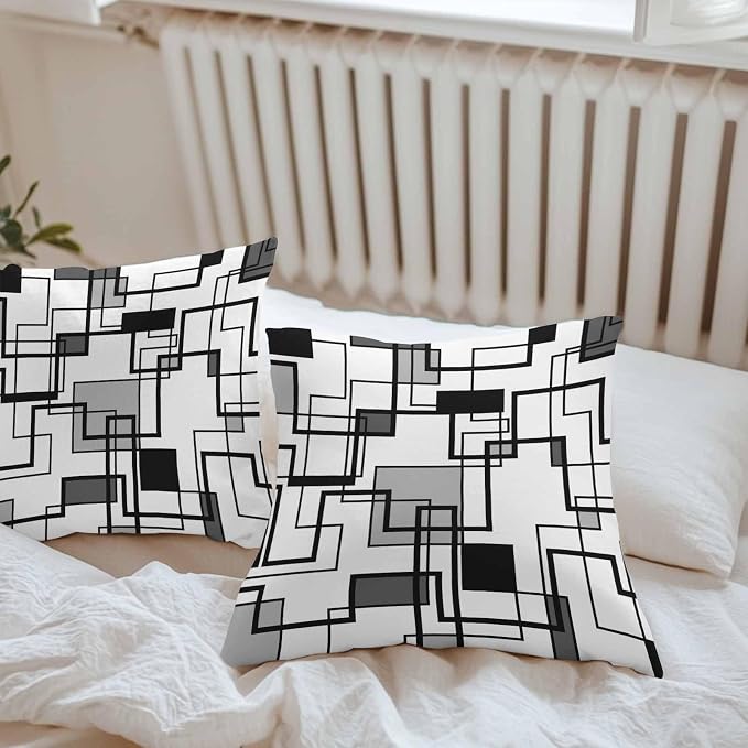 Vandarllin Outdoor Throw Pillows Covers 24x24 inch Set of 2 Waterproof Gray Geometric Stripes Decorative Zippered Cushion Covers for Patio Furniture, Modern Abstract Lines Lumbar Pillowcases