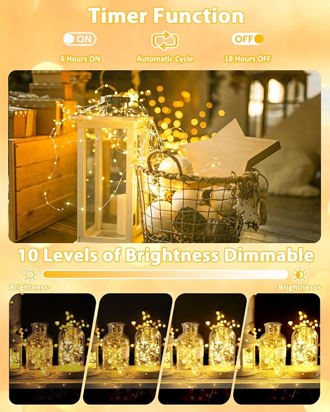 6 Pack 60 LED Fairy Lights Battery Operated with Remote, 20 FT Warm White | Cuttable, 8 Modes, Memory, Dimmable, Waterproof Battery String Lights with Timer for Indoor Outdoor, Christmas Decorations