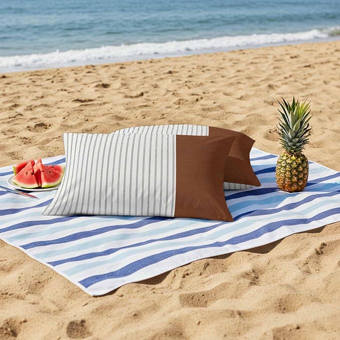 Boho Brown Leather Texture Outdoor Pillow Covers 20x12 Inch Lumbar Pillow Covers Set of 2 Waterproof Decorative Throw Pillow Cases Modern Black Striped Cushion Covers for Patio Furniture Garden Couch