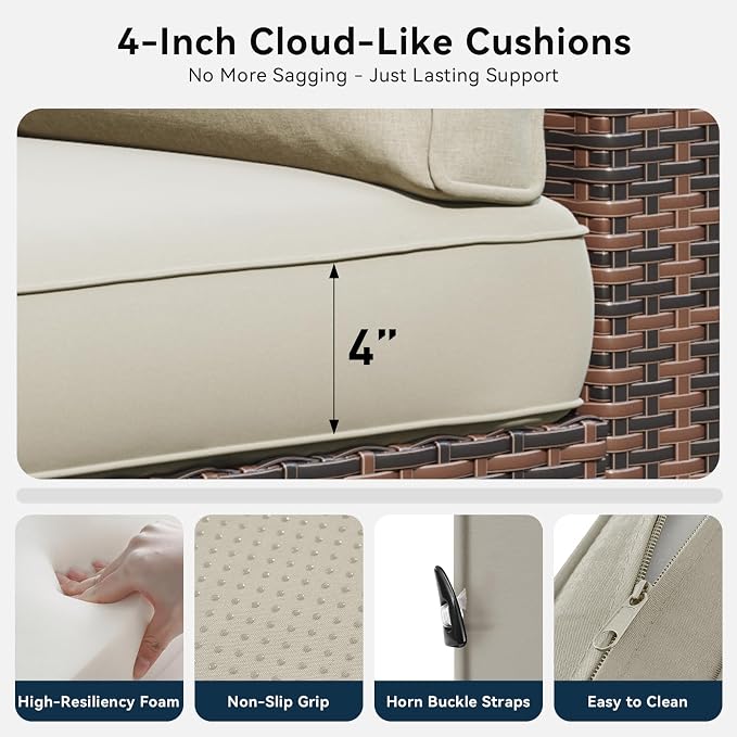 LazySunsets 10 Piece Outdoor Patio Furniture Set with Coffee Table, Outdoor Patio Furniture Sets with Thicken Cushion, Wicker Rattan Outdoor Conversation Set for Backyard & Garden, Beige