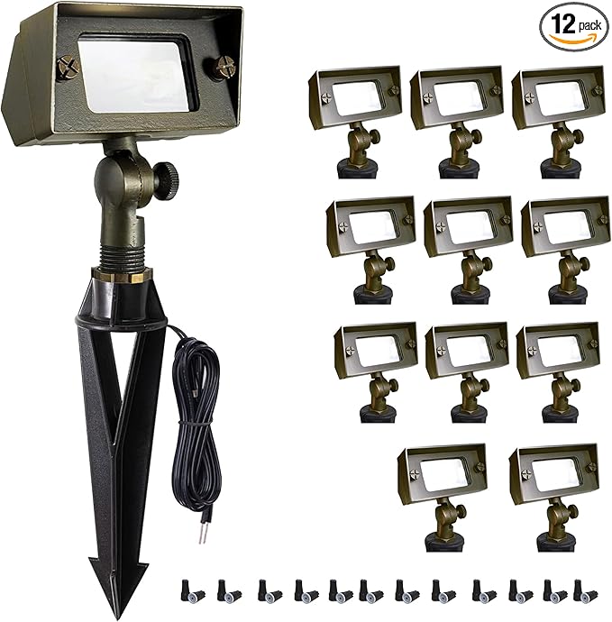 Cast Brass Flood Light, Wall Wash Light Without Bulb, Low Voltage Flood Light Outdoor with Adjustable Knuckle Mount, Waterproof Landscape Lighting of Outdoor Wall, Garden(12-Pack Without Bulb) (12)