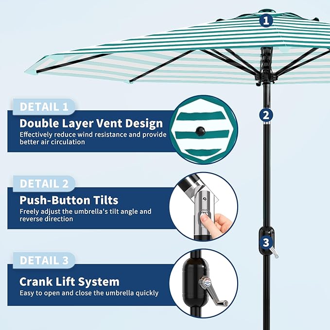 Garvee 9FT Patio Umbrella - Outdoor Table Umbrella with Smooth Crank Lift, Push Button Tilt and 8 Sturdy Ribs - Market Umbrella UV Protection Waterproof for Pool, Deck, Yard, Garden