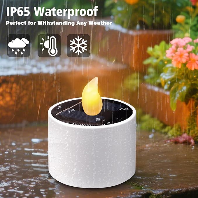 ANGMLN 10pcs Solar Tea Lights Outdoor Waterproof, Flameless Flicker LED Solar Candles with Dusk to Dawn Sensor, Reuseable Tea Light Candles for Lantern Garden Camping Party Home Decor,2.3''x2.1''
