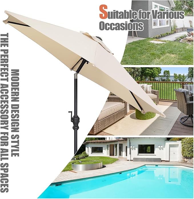 GDY 7.5ft Patio Umbrella Outdoor Umbrella with Tilt, Crank and Umbrella Weighted Base, for Yard/Outdoor/Wedding Parties and Events (Khaki)