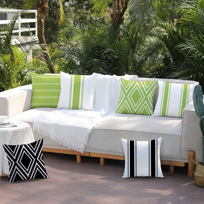DFXSZ Outdoor Green Waterproof Geometry Pillow Covers 18x18 Set of 4 | Spring Summer Waterproof Modern Throw Pillowcases（No Inserts） Outdoor Decor for Patio Funiture Garden Polyester Covers