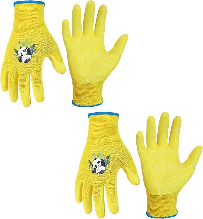HANDLANDY 2 Pairs Kids Gardening Gloves, Grippy Kids Work Gloves, M | Nitrile Coated Children Toddler Garden Yard Work Cycling Outdoor Playing Gloves for Girls Boys