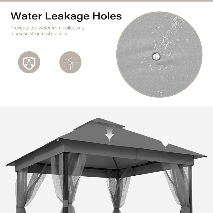 LAUSAINT HOME Patio Gazebo 10'x10', Outdoor Heavy Duty Party Tent Shelter with Double Roofs, Mosquito Nettings for Backyard, Garden, Lawn, Gray