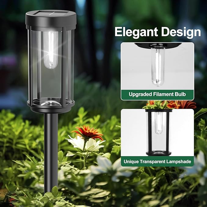 12 Pack Solar Lights Outdoor Waterproof for Garden Walkway Pathway Lawn Yard Decorative Modern Landscape Lighting. (Cool White Light, 12)