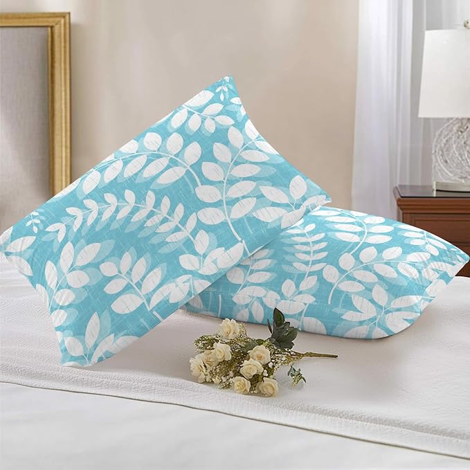 Light Blue Leaves Outdoor Waterproof Throw Pillow Covers 20x12 Set of 2, Farmhouse Botanical Branch Vintage Boho Leaf Decorative Pillowcases Cushion Pillowcase for Couch Sofa Patio Pillow Protector