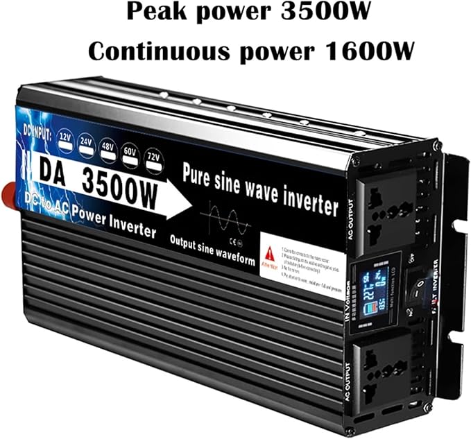 12v 220v Pure Sine Wave Power Inverter 3500W 5500W 6000W Voltage Converters Double Outlet Car Solar Inverter 110V 50HZ 60HZ Universal(3500W,72V_240V(60HZ))