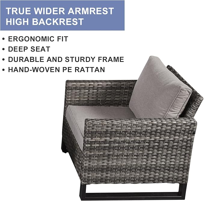HUMMUH Outdoor Chairs PE Wicker Patio Dining Chairs Set of 2 High Back Metal Frame Porch Chairs with 4 inch Seat Cushions