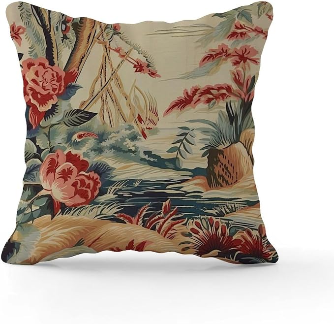 Pillowcase Moore Manor Antique Chinoiserie Pillows Modern Coral Peony Chic Asian Pillow Cover Accent Decorative Cushion Covers Home Decor for Patio Garden Couch Tent 26x26 in