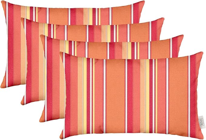 RSH DECOR: Sunbrella Lumbar Throw Pillows Set of 4 | 20" x 12" | Water and Fade-Resistant Performance Fabric | Outdoor Pillow Covers with Down-Alternative Inserts | Dolce Mango