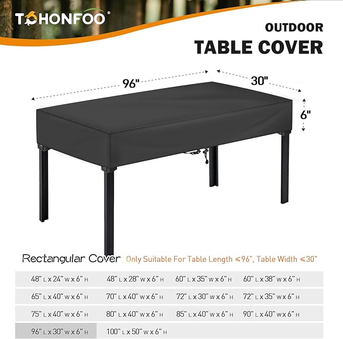 TOHONFOO Rectangular Folding Table Cover - Waterproof Anti-UV Outdoor Table Covers - Outdoor Table Cover 96" L x 30" W x 6" H