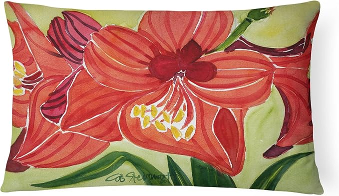 Caroline's Treasures 6055PW1216 Flower - Amaryllis Canvas Fabric Decorative Pillow Machine Washable, Indoor Outdoor Decorative Pillow for Couch, Bed or Patio, 12HX16W