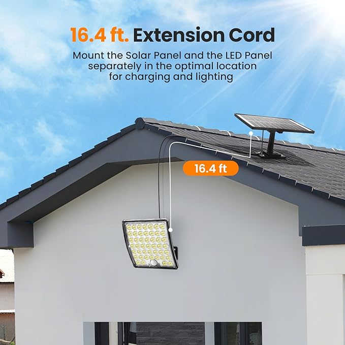 Solar Lights Outdoor Waterproof Motion Sensor Security Lights with Remote, 3 Modes 184 LED 150% Bright Upgraded Convex Lens, 16.4 Ft Cord, Outdoor Light for Patio, Shed, Barn, Garage