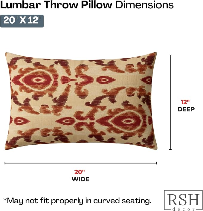 RSH DECOR: Sunbrella Lumbar Throw Pillows Set of 4 | 20" x 12" | Water and Fade-Resistant Performance Fabric | Outdoor Pillow Covers with Down-Alternative Inserts | Made in USA (Bukhara Russet)