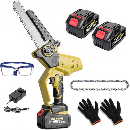 Mini Chainsaw Cordless, 8 Inch Electric Chain Saw with 2 Pack Rechargeable Batteries, Battery Powered, Easy to Use & Maintain, for Cutting Thick Branches, Wood Cutting, Tree Trimming