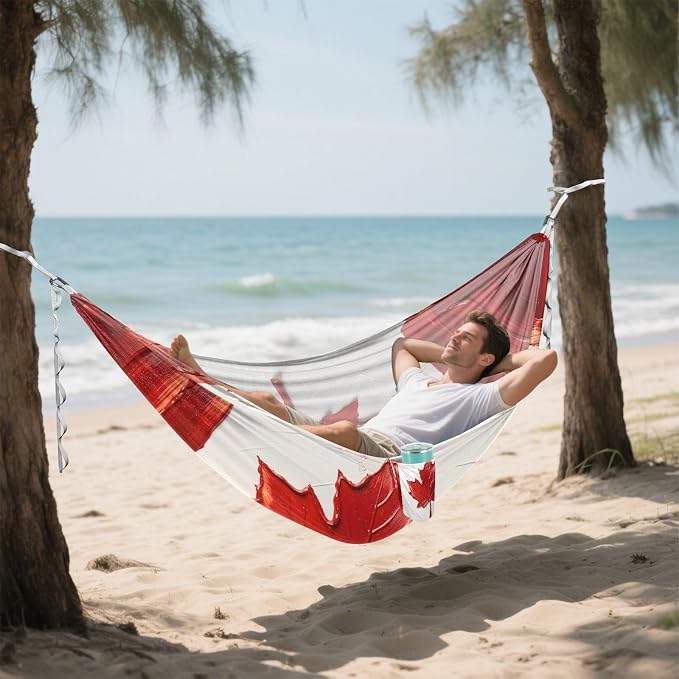 Oil Painting Flag Canada Outdoor Hammock Foldable Hanging Hammock for Outside Beach Patio Garden