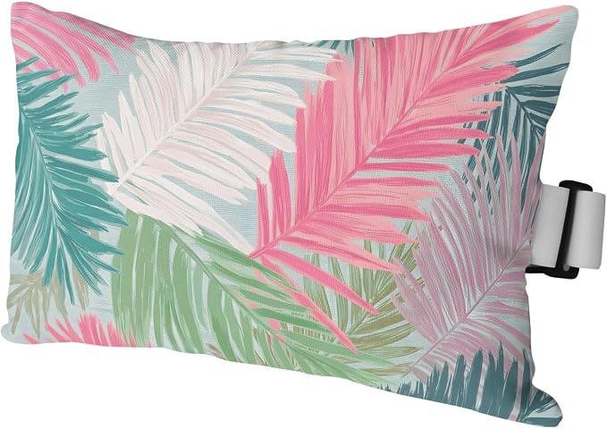 Outdoor Pillow for Chaise Lounge Chair Summer Botanical Palm Leaves Headrest Pillow with Adjustable Elastic Strap Set of 1,12x20 inch, Colorful Tropical Fronds Foliage Head Pillows for Patio Pool
