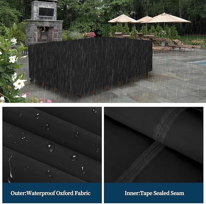 Easy-Going Rectangle Patio Furniture Cover Waterproof Outdoor Dining Table and Chair Cover Anti-UV Outside Sectional Sofa Set Covers (124"L x 71"W x 28"H, Black)