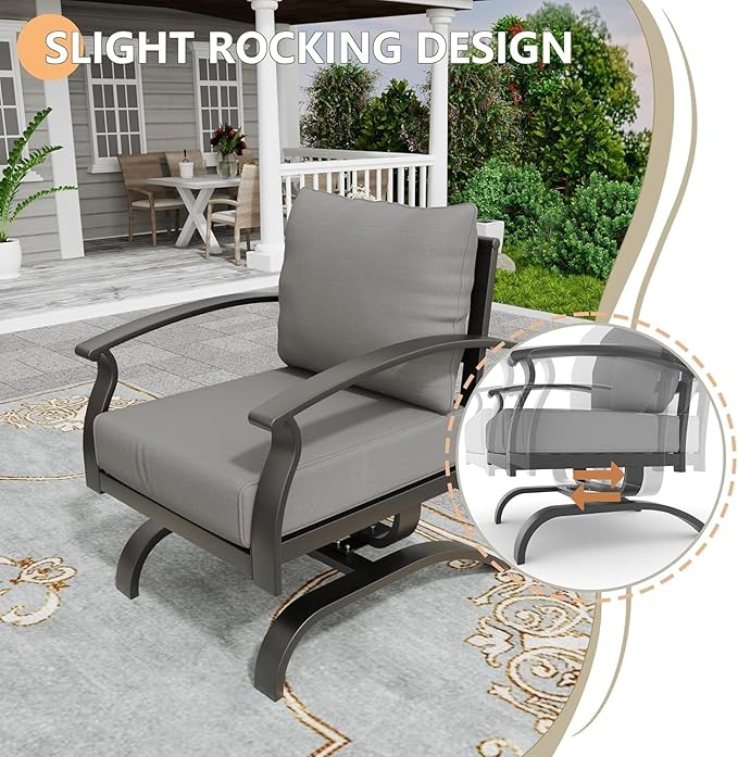 Metal Patio Furniture Set,6 Pieces 8 Seats Patio Sectional Outdoor Furniture Set with 2 Rectangular Coffee Tables,Patio Conversation Sets with 5.1" Thickened Cushions,Grey