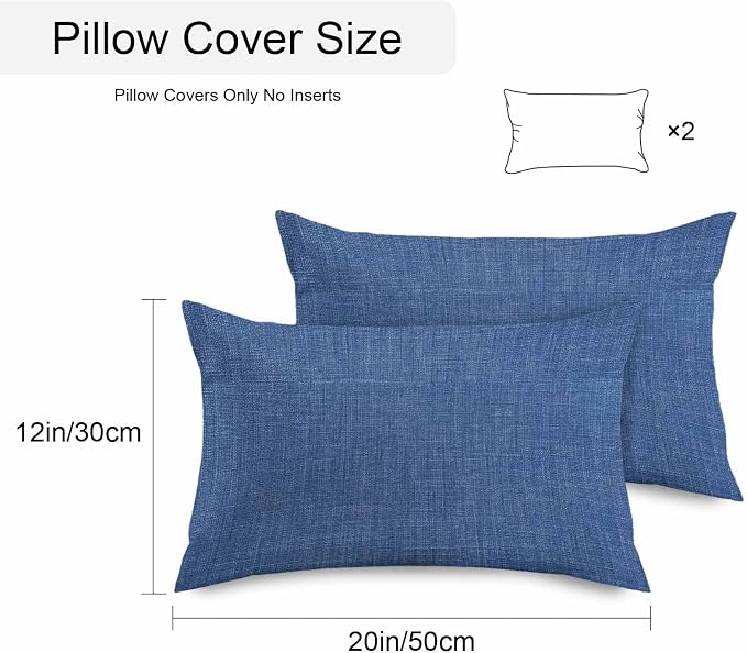 Pack of 2 Waterproof Outdoor Pillow Covers 20x12 Inch Decorative Pillow Covers Navy Blue Throw Pillowcases Vintage Country Monochrome Farmhouse Outdoor Cushion Cover for Couch, Patio, Tent