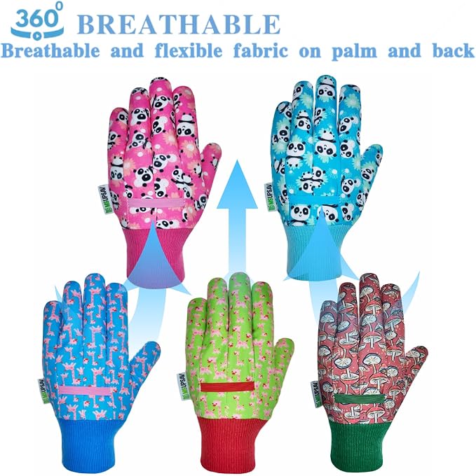 Gardening Gloves for Kids,Toddler,Children,Gift,Cute Pattern,Age3-8 | Canvas,Cute Floral Pattern,Anti-slip Dotted Palm,Soft Knit Wrist,Gardening Gift for Kid,Toddler,Daily Work,Outdoor Activities