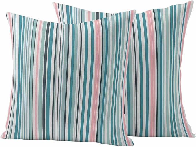 Outdoor Waterproof Throw Pillow Covers Set of 2 Turquoise Blue Striped Pillowcases 26x26 Inches Geometric Pink Stripes Decorative Pillows Cushion Case Patio Pillows for Couch Bed Chair Garden