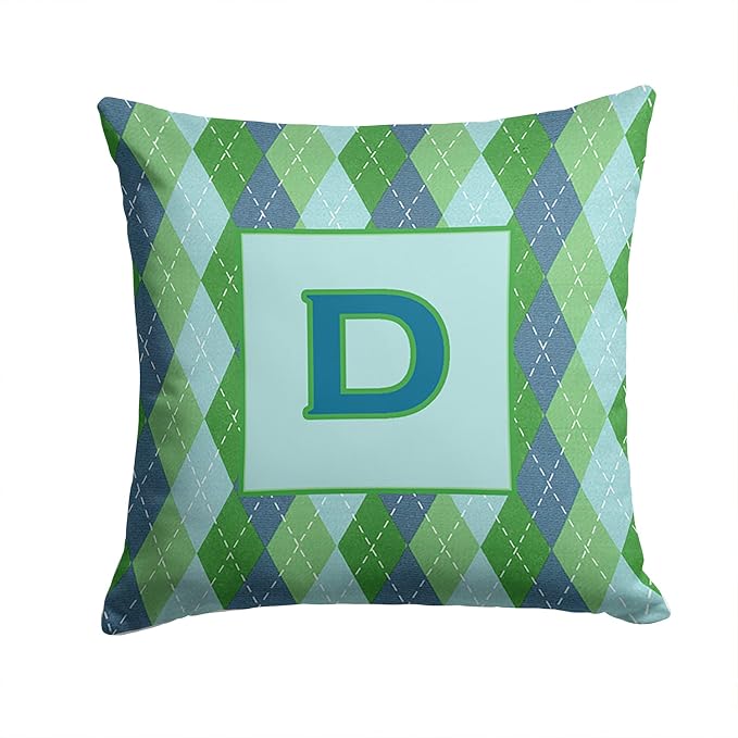 Caroline's Treasures CJ1020-DPW1414 Letter D Initial Monogram - Blue Argoyle Fabric Decorative Pillow Machine Washable, Indoor Outdoor Decorative Pillow for Couch, Bed or Patio, 14Hx14W