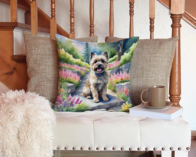 Caroline's Treasures Cairn Terrier Spring Path Throw Pillow Machine Washable, Indoor Outdoor Decorative Pillow for Couch, Bed or Patio, 14Hx14W