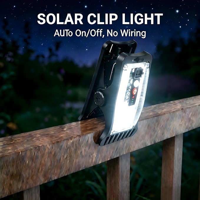 Clip On Solar Motion Lights Outdoor Waterproof, 800LM, 70 LED, 3 Color Temperature, USB & Remote Control, 4 Pack Portable Solar Powered Light for Gutters Fence Garage Camping (1, 70 LEDs)